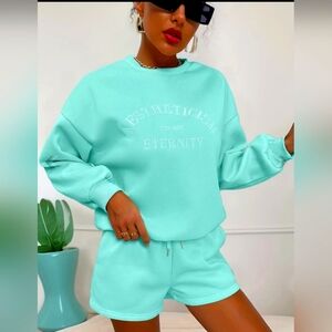 2 pc Mint Green Aestheticism Sweatshirt and Shorts Lounge Set MEDIUM